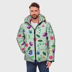 Куртка зимняя мужская Цветы, веточки и листья, цвет: 3D-красный — фото 2