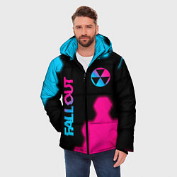 Куртка зимняя мужская Fallout - neon gradient: надпись, символ, цвет: 3D-черный — фото 2