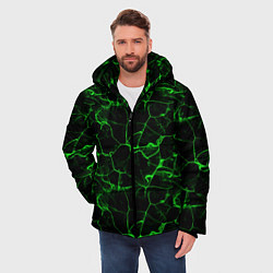 Куртка зимняя мужская Разломы зеленого пламени, цвет: 3D-черный — фото 2