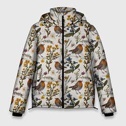 Куртка зимняя мужская Птицы малиновки и зверобой, цвет: 3D-черный