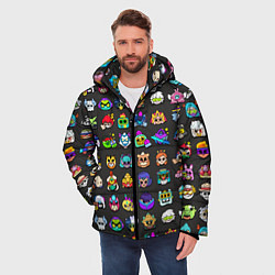 Куртка зимняя мужская Значки на скины Бравл Старс Brawl Черный фон Пины, цвет: 3D-черный — фото 2