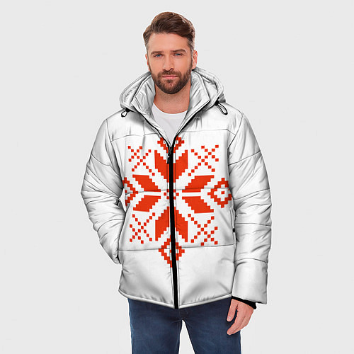 Мужская зимняя куртка Удмуртский узор / 3D-Красный – фото 3