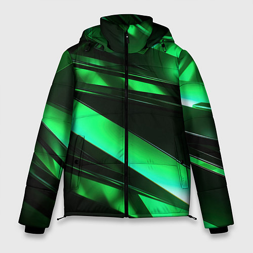 Мужская зимняя куртка Зеленая неоновая абстракция / 3D-Светло-серый – фото 1