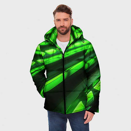 Мужская зимняя куртка Green neon abstract / 3D-Красный – фото 3