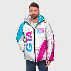 Куртка зимняя мужская GTA neon gradient style: надпись, символ, цвет: 3D-черный — фото 2