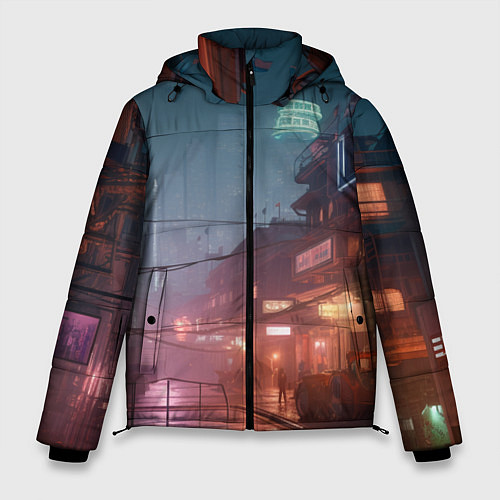 Мужская зимняя куртка Киберпанк город будущего / 3D-Светло-серый – фото 1