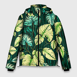 Куртка зимняя мужская Листья узор тропический, цвет: 3D-черный