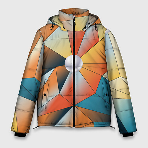 Мужская зимняя куртка Жемчужина - градиент из полигональных треугольнико / 3D-Светло-серый – фото 1