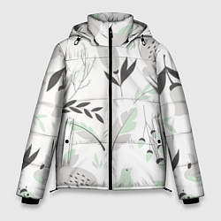 Куртка зимняя мужская Зайцы и растения паттерн, цвет: 3D-светло-серый