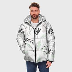 Куртка зимняя мужская Зайцы и растения паттерн, цвет: 3D-светло-серый — фото 2