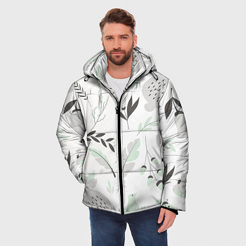 Мужская зимняя куртка Зайцы и растения паттерн / 3D-Красный – фото 3