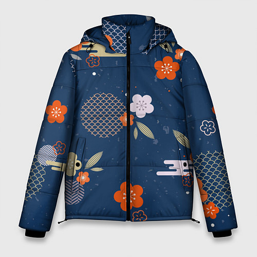 Мужская зимняя куртка Орнамент японского кимоно / 3D-Светло-серый – фото 1
