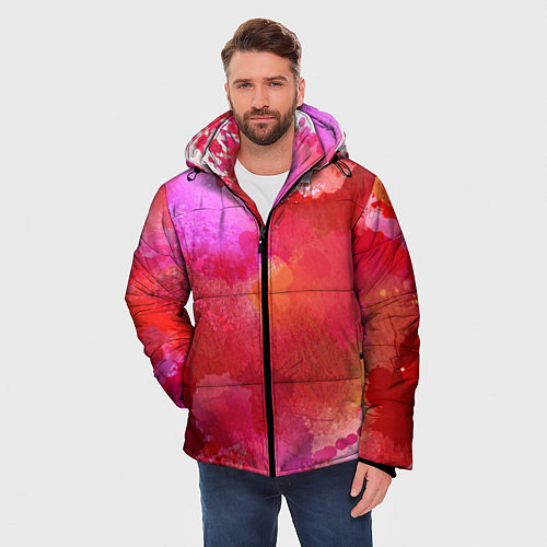 Мужская зимняя куртка Брызги акварели на белом / 3D-Красный – фото 3