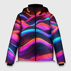 Куртка зимняя мужская Неоновые фиолетовые волны, цвет: 3D-черный