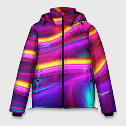 Куртка зимняя мужская Неоновые светящиеся волны, цвет: 3D-черный