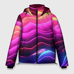 Куртка зимняя мужская Розовые и фиолетовые неоновые волны, цвет: 3D-светло-серый