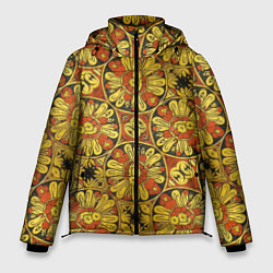 Куртка зимняя мужская Красно-желтые цветочки, цвет: 3D-черный