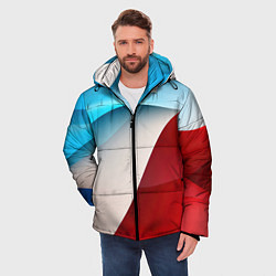 Куртка зимняя мужская Белые синие и красные волны, цвет: 3D-красный — фото 2