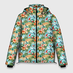 Куртка зимняя мужская Цветочный гавайский паттерн, цвет: 3D-красный
