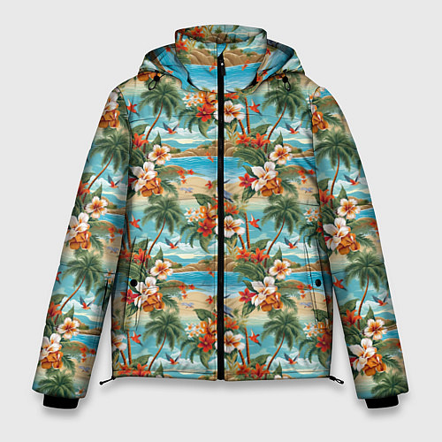 Мужская зимняя куртка Гавайский остров и цветы / 3D-Светло-серый – фото 1