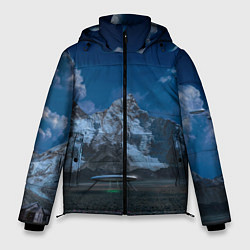 Куртка зимняя мужская Ночные горы в природе и небо с нло, цвет: 3D-черный