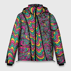 Куртка зимняя мужская Цветочно-бензиновый узор, цвет: 3D-черный