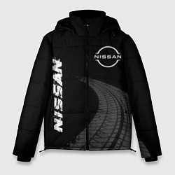 Куртка зимняя мужская Nissan speed на темном фоне со следами шин: надпис, цвет: 3D-черный