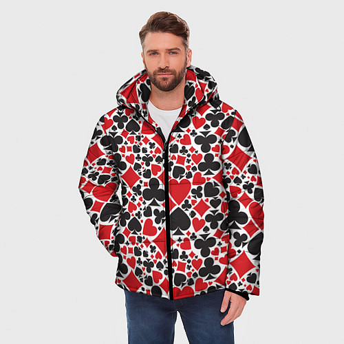 Мужская зимняя куртка Карточные масти - символика / 3D-Красный – фото 3