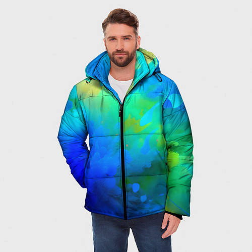 Мужская зимняя куртка Градиент сине-зелёных оттенков - нейросеть / 3D-Светло-серый – фото 3