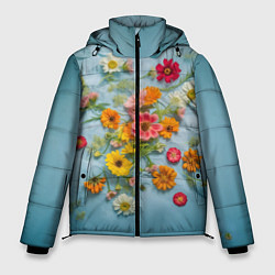 Куртка зимняя мужская Букет полевых цветов на ткани, цвет: 3D-светло-серый