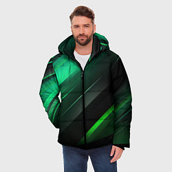 Куртка зимняя мужская Black green abstract, цвет: 3D-светло-серый — фото 2