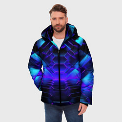 Куртка зимняя мужская Неоновый синий тоннель абстракция, цвет: 3D-черный — фото 2