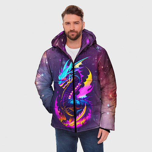 Мужская зимняя куртка Space dragon - neon glow - neural network / 3D-Красный – фото 3