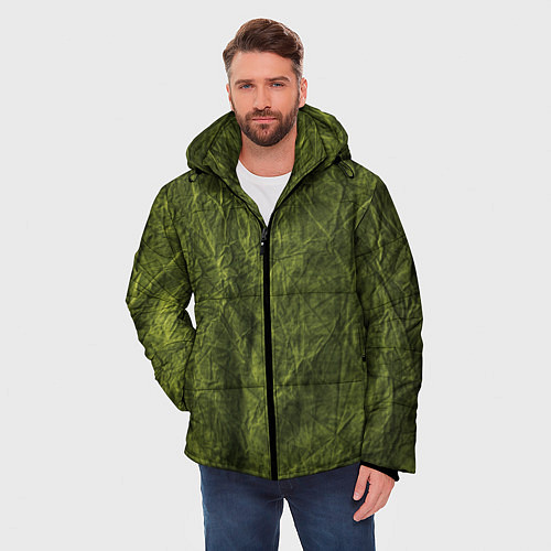 Мужская зимняя куртка Мятая зеленая ткань / 3D-Красный – фото 3