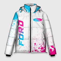 Куртка зимняя мужская Ford neon gradient style: надпись, символ, цвет: 3D-черный