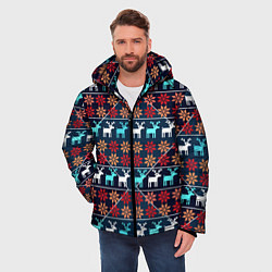 Куртка зимняя мужская Новогодние олени и снежинки узор, цвет: 3D-черный — фото 2