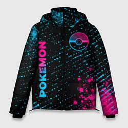 Куртка зимняя мужская Pokemon - neon gradient: надпись, символ, цвет: 3D-черный