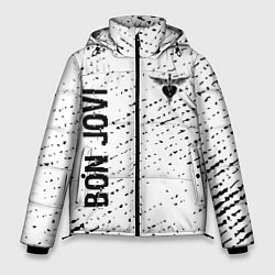 Куртка зимняя мужская Bon Jovi glitch на светлом фоне: надпись, символ, цвет: 3D-черный