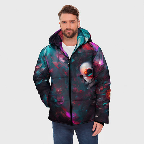 Мужская зимняя куртка Череп - красочная фантазия - нейросеть / 3D-Светло-серый – фото 3