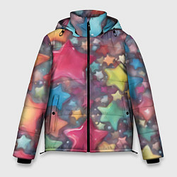 Куртка зимняя мужская Разноцветные новогодние звёзды, цвет: 3D-красный