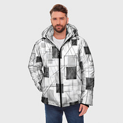 Куртка зимняя мужская Квадраты и штрихи, цвет: 3D-светло-серый — фото 2