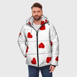 Куртка зимняя мужская Красные сердечки на белом, цвет: 3D-черный — фото 2