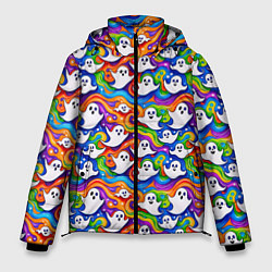 Куртка зимняя мужская Веселые привидения на красочном фоне, цвет: 3D-светло-серый