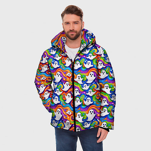 Мужская зимняя куртка Веселые привидения на красочном фоне / 3D-Красный – фото 3