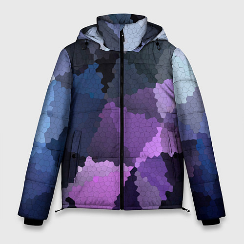 Мужская зимняя куртка Сине розовый мозаичный узор / 3D-Светло-серый – фото 1