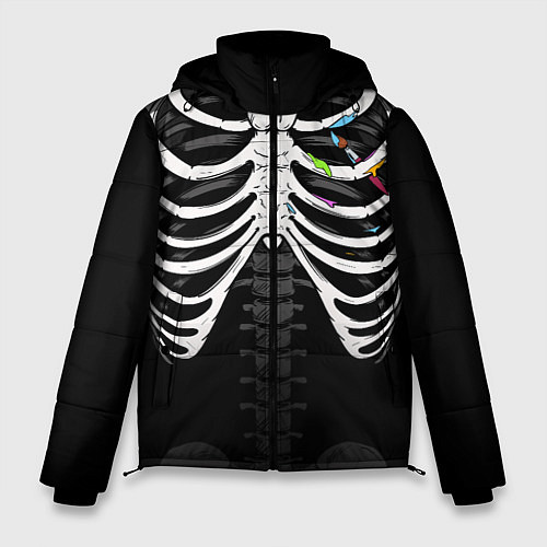 Мужская зимняя куртка Скелет: ребра с кистью и красками / 3D-Светло-серый – фото 1