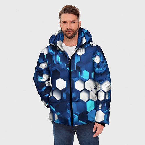 Мужская зимняя куртка Cyber hexagon Blue / 3D-Красный – фото 3