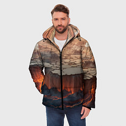 Куртка зимняя мужская Разлом земли и лавовой поверхности, цвет: 3D-красный — фото 2