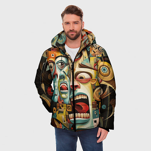 Мужская зимняя куртка Живопись с лицами в стиле Пабло Пикассо / 3D-Красный – фото 3