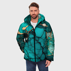 Куртка зимняя мужская Зеленый мрамор с золотыми прожилками, цвет: 3D-красный — фото 2